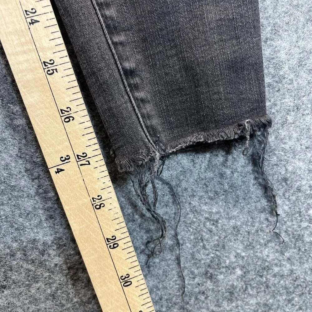 Madewell Jeans Women's 26‎ 9 Inch HIgh Rise Black Distressed Raw Hem Denim